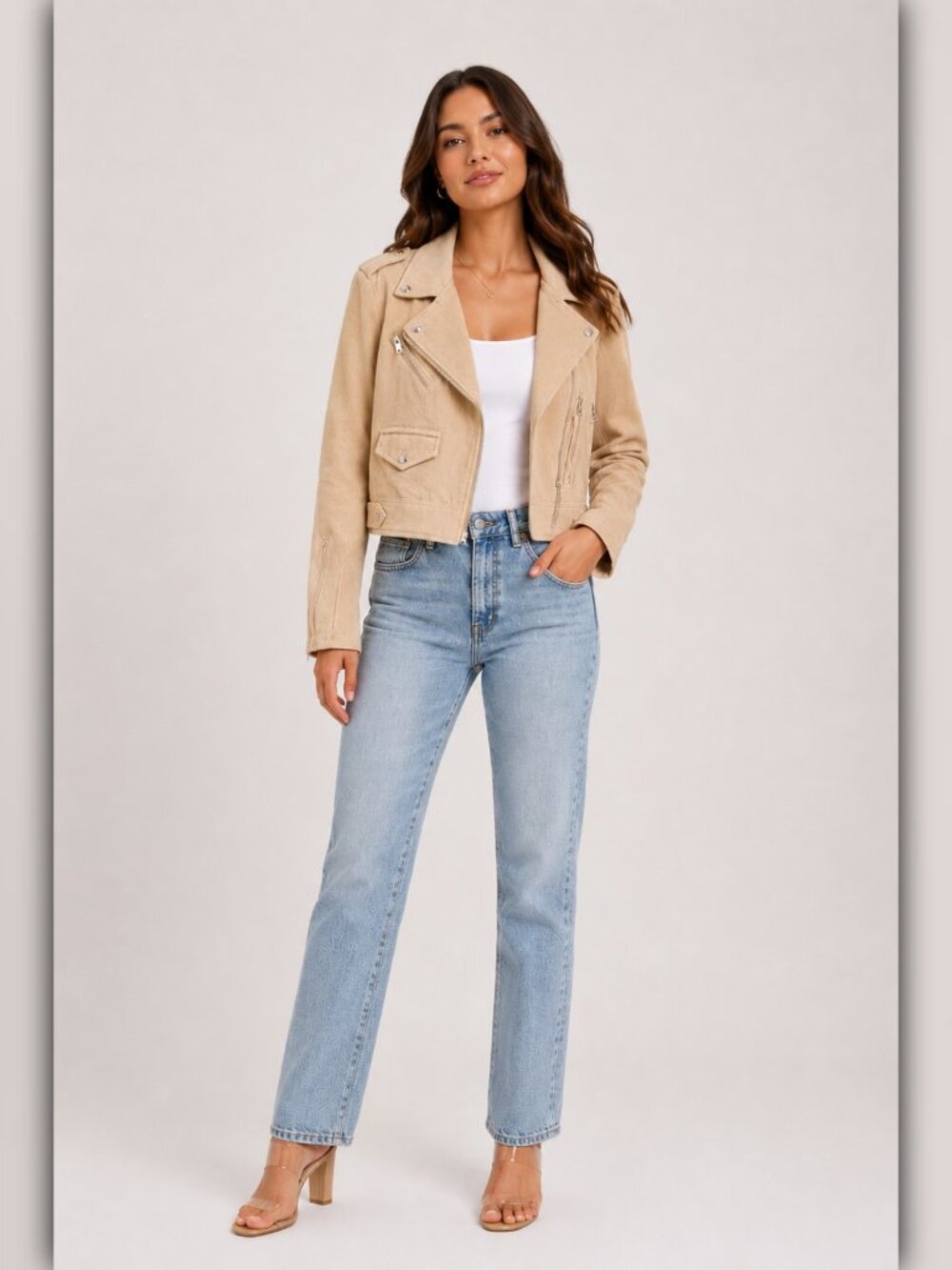 A512 • BLANKNYC Cream Cotton Moto Jacket